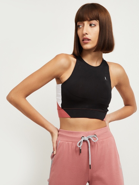 

max Black Colourblocked Workout Bra - Non-Wired Non-Padded