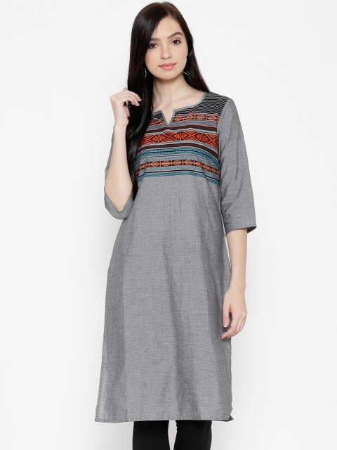 

AURELIA Women Grey Woven Design Straight Kurta