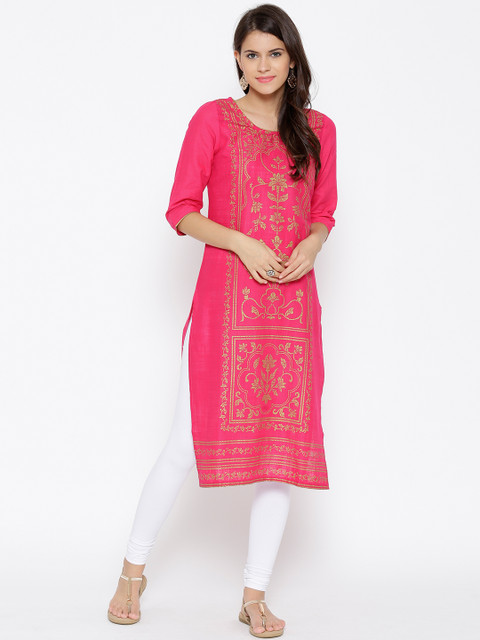 

AURELIA Women Pink Printed Straight Kurta