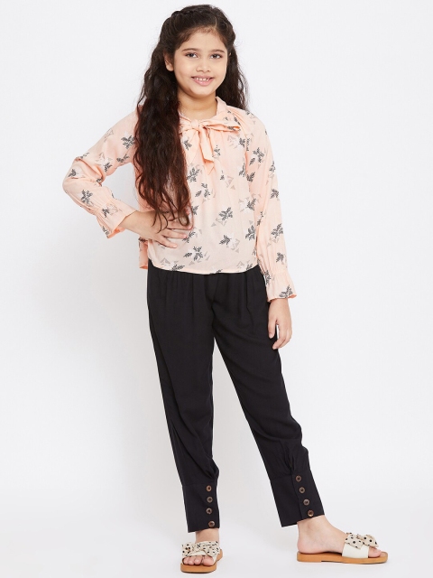

Stylo Bug Girls Peach-Coloured & Black Printed Top with Trousers
