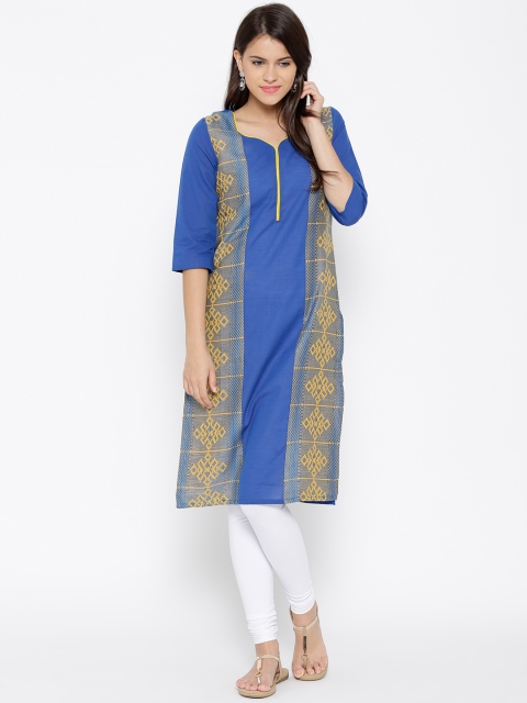 

AURELIA Women Blue Woven Design Straight Kurta