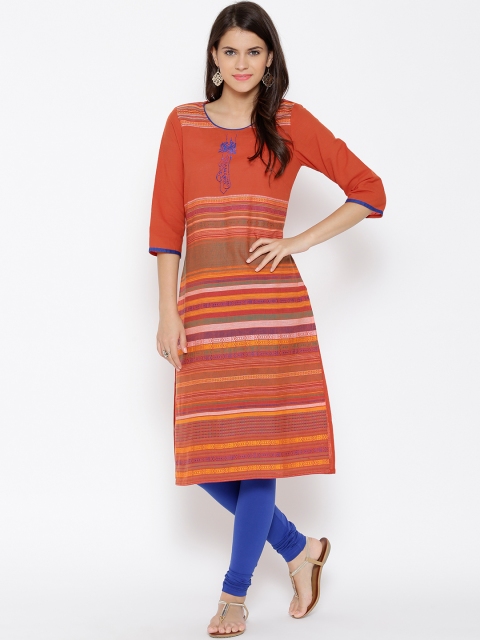 

AURELIA Women Orange Woven Design Straight Kurta