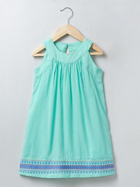 

Ed-a-Mamma Teal Embroidered Halter Neck Sustainable A-Line Dress