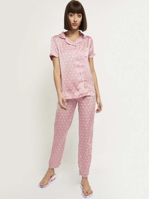 

Max Women Pink & White Printed Night suit