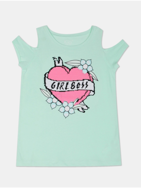 

The Childrens Place Girls Turquoise Blue Graphic Printed Blouson Top