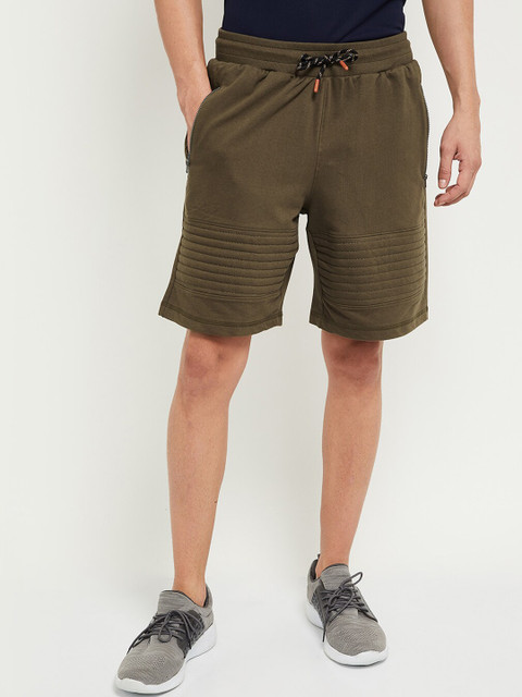 

max Men Olive Green Mid-Rise Regular Shorts