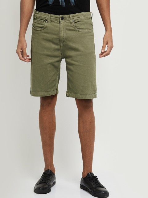 

max Men Green Mid-Rise Denim Shorts