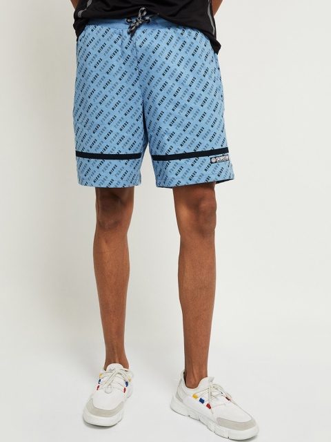 max Men Blue Typography Printed Mid-Rise Regular Shorts