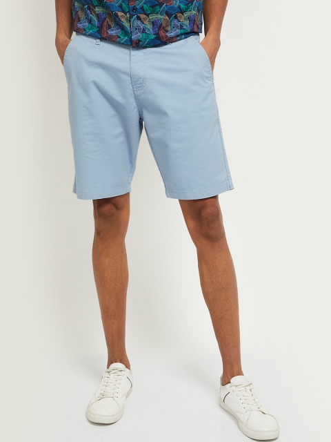

max Men Blue Mid-Rise Chino Shorts