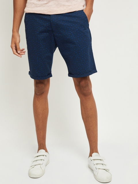 

max Men Blue Printed Mid-Rise Regular Shorts