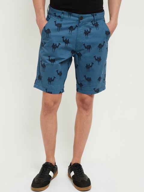 

max Men Blue Printed Mid-Rise Regular Shorts