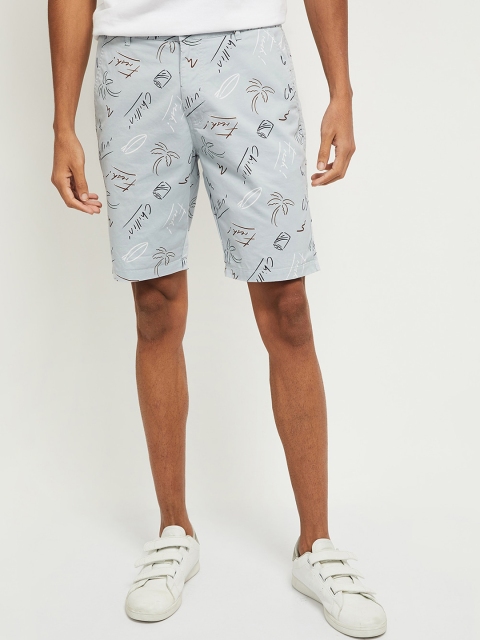 

max Men Blue Printed Mid-Rise Regular Shorts