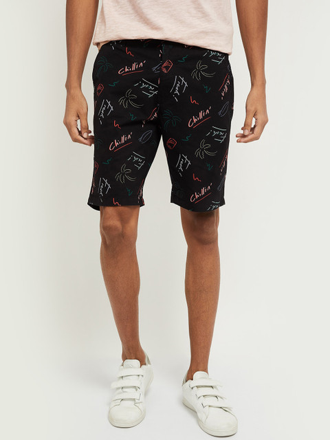 

max Men Black Conversational Printed Mid-Rise Regular Shorts