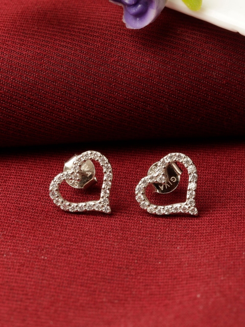 

GIVA Rhodium-Plated Silver-Toned Heart Shaped Studs