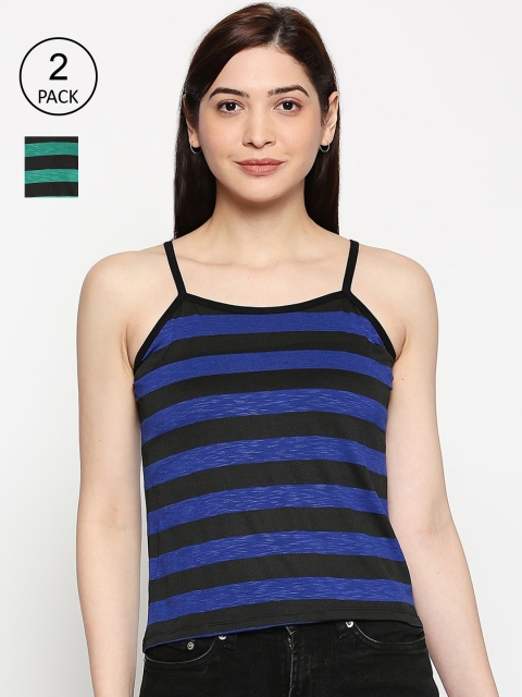 

inocenCia Women Green & Blue Pack of 2 Green & Blue Striped Camisoles