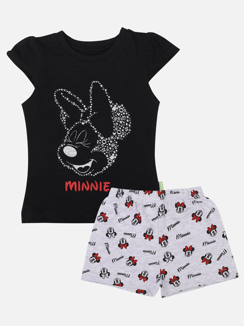 

Bodycare Kids Girls Black & Grey Minney Mouse printed T-shirt with Shorts