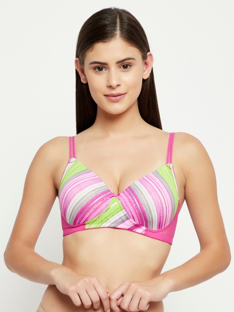 

Clovia Pink & White Striped T-shirt Bra Full Coverage - Lightly Padded