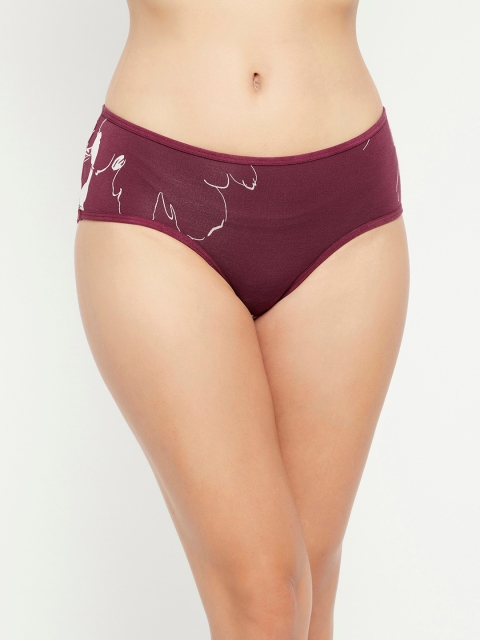 

Clovia Women Maroon & White Floral Printed Hipster Briefs