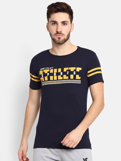 

V2 Value & Variety Men Navy Blue & Yellow Typography Printed T-shirt