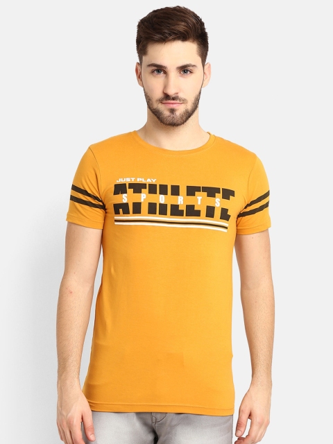 

V2 Value & Variety Men Mustard Yellow Typography Printed Applique T-shirt