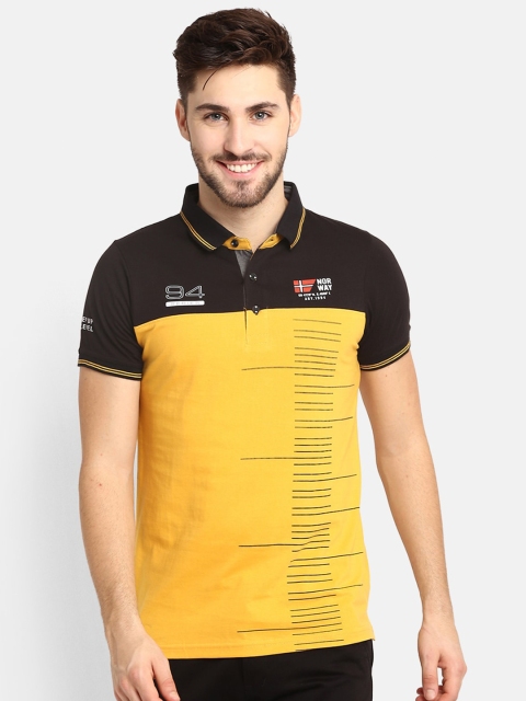 

V2 Value & Variety Men Mustard Yellow and Black Colourblocked Polo Collar T-shirt