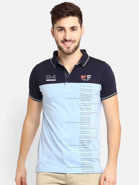 

V2 Value & Variety Men Blue and Black Colourblocked Polo Collar T-shirt