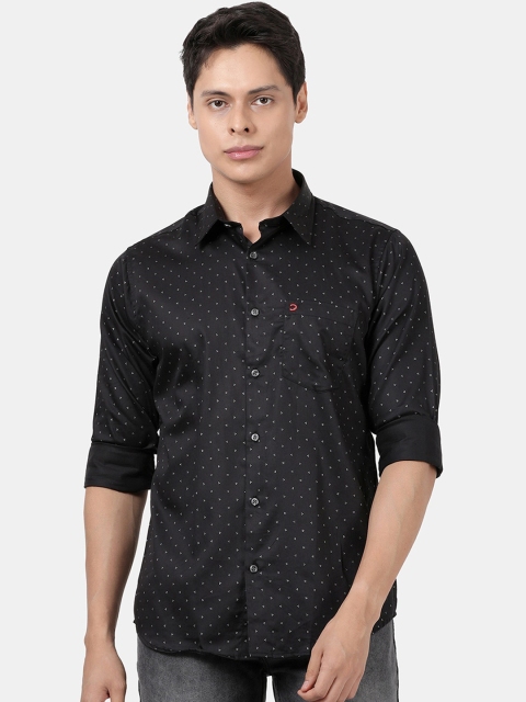 

DERBY JEANS COMMUNITY Men Black Slim Fit Printed Casual Shirt