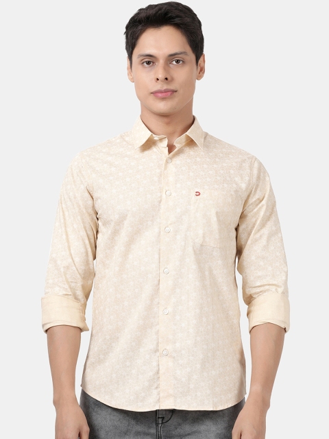 

DERBY JEANS COMMUNITY Men Beige Slim Fit Floral Printed Casual Shirt