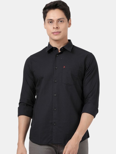 

DERBY JEANS COMMUNITY Men Black Slim Fit Striped Casual Shirt