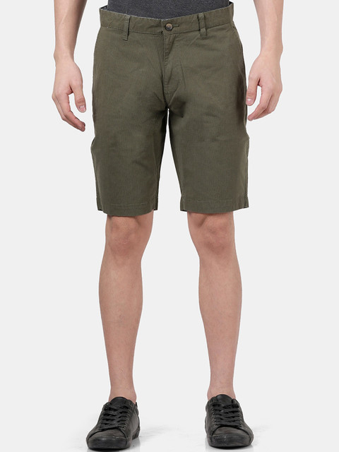 

DERBY JEANS COMMUNITY Men Olive Green Slim Fit Mid-Rise Chino Shorts