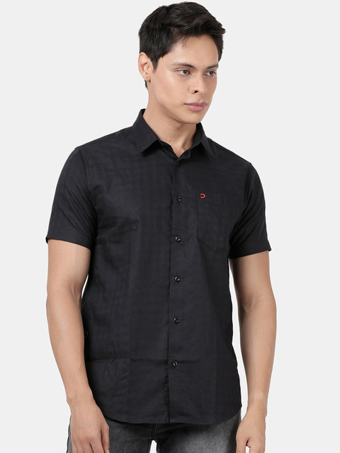 

DERBY JEANS COMMUNITY Men Black Slim Fit Faded Checked Casual Shirt