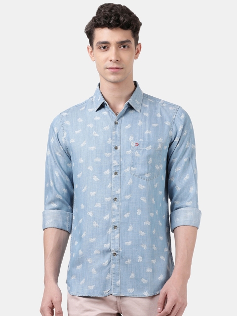 

DERBY JEANS COMMUNITY Men Blue Slim Fit Printed Casual Shirt