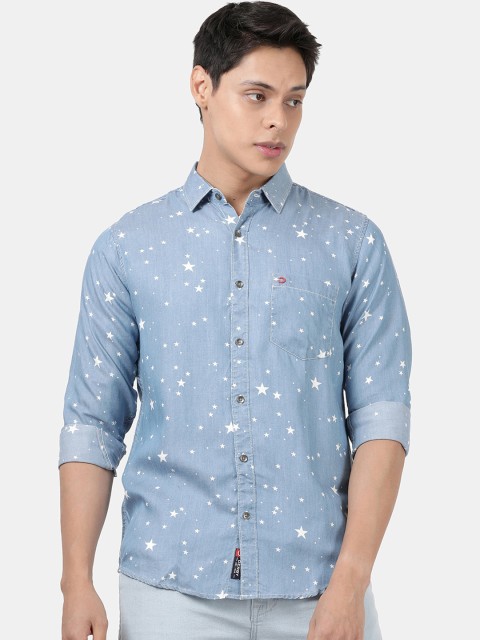 

DERBY JEANS COMMUNITY Men Blue Slim Fit Printed Casual Shirt