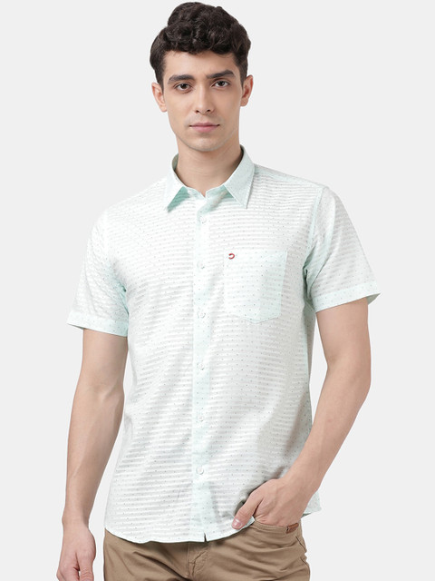 

DERBY JEANS COMMUNITY Men Lime Green Slim Fit Printed Casual Shirt