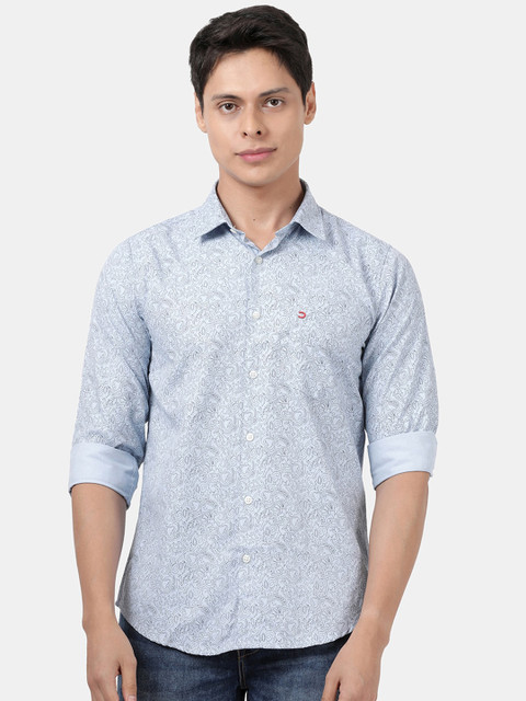 

DERBY JEANS COMMUNITY Men Blue Slim Fit Printed Casual Shirt