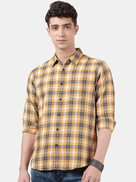 

DERBY JEANS COMMUNITY Men Yellow Slim Fit Tartan Checks Checked Casual Shirt