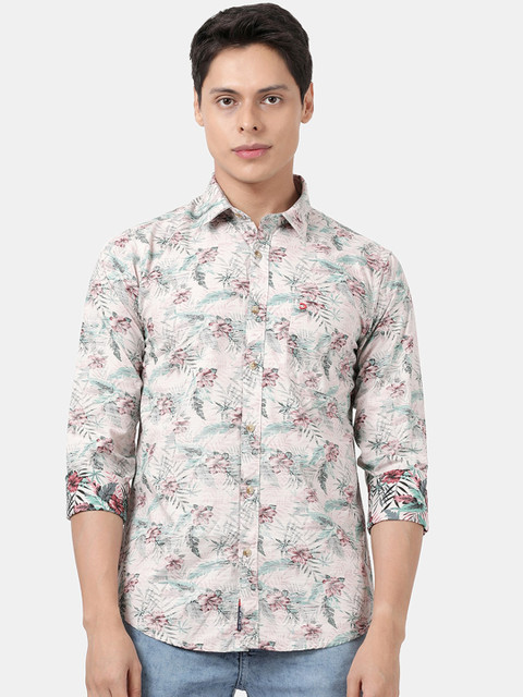 

DERBY JEANS COMMUNITY Men Off White Slim Fit Floral Printed Casual Shirt