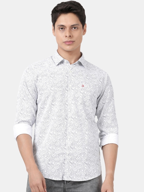 

DERBY JEANS COMMUNITY Men White Slim Fit Printed Casual Shirt