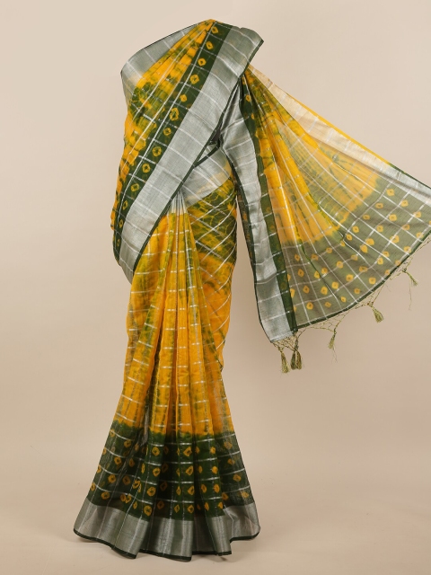 

Pothys Yellow & Green Bandhani Jute Silk Saree