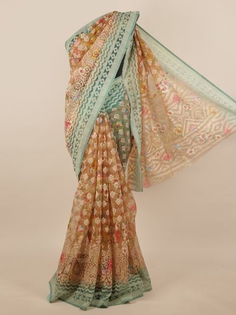 

Pothys Brown & Green Ethnic Motifs Printed Jute Silk Saree