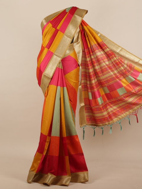

Pothys Multicoloured Colourblocked Zari Jute Silk Saree, Multi