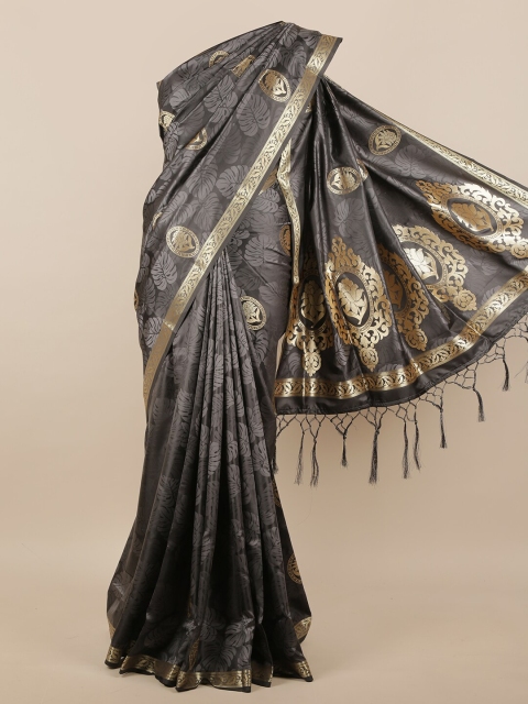 

Pothys Black & Gold Coloured Ethnic Motifs Printed Jute Silk Saree
