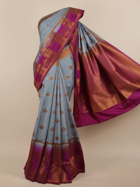 

Pothys Grey & Gold-Toned Woven Design Zari Jute Silk Saree