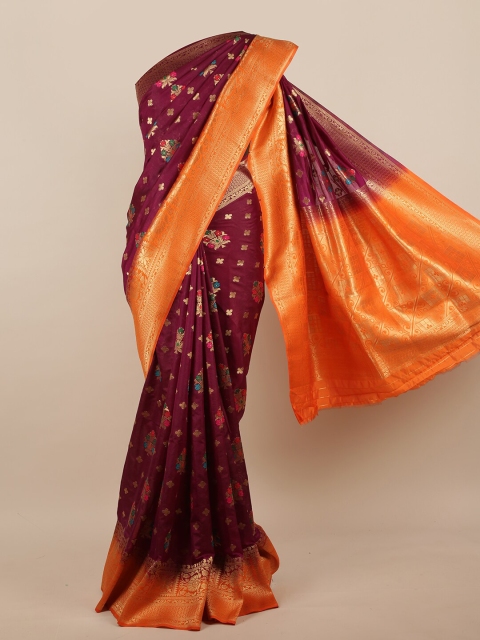 

Pothys Burgundy & Pink Ethnic Motifs Zari Design Jute Silk Saree