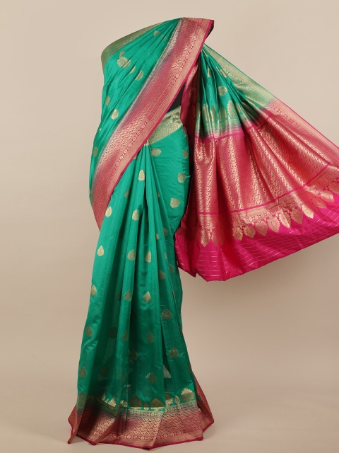 

Pothys Sea Green & Pink Ethnic Motifs Zari Woven Design Jute Silk Saree