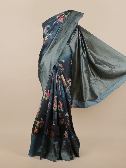 

Pothys Navy Blue & Pink Floral Jute Silk Saree