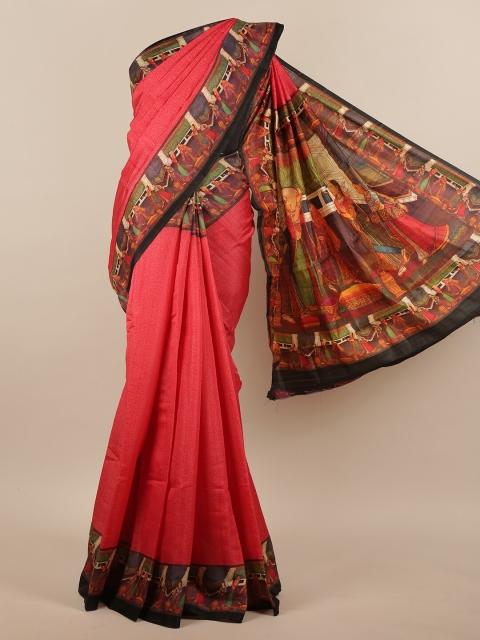 

Pothys Pink & Green Ethnic Motifs Printed Jute Silk Saree