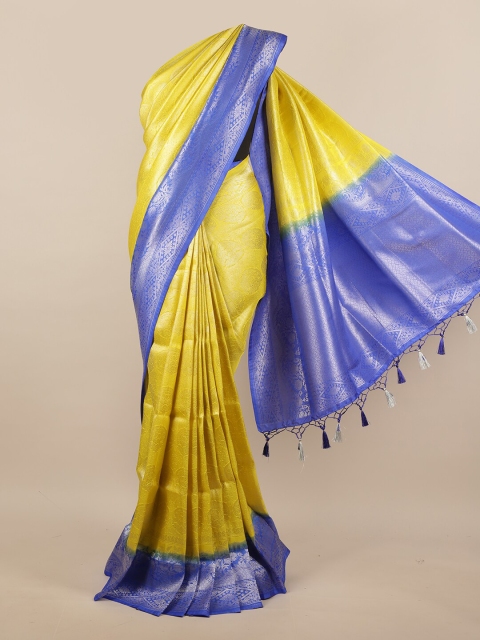 

Pothys Yellow & Blue & Silver-Toned Woven Design Zari Jute Silk Saree