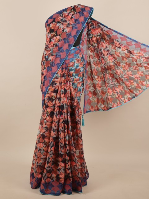 

Pothys Maroon & Blue Floral Jute Silk Saree