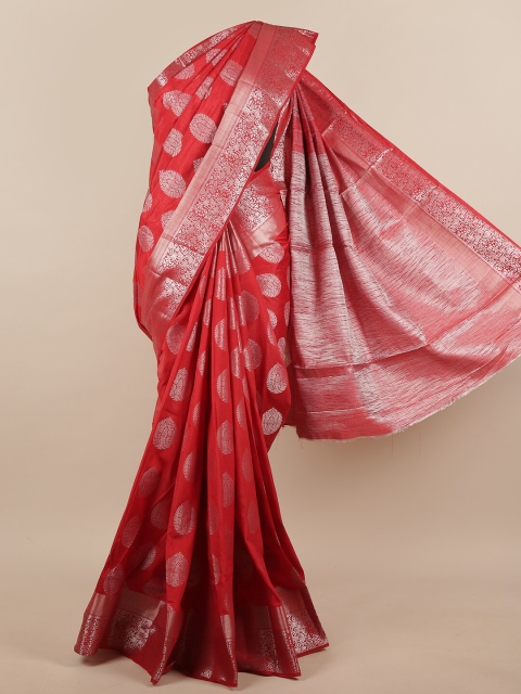 

Pothys Red & Silver-Toned Woven Design Jute Silk Saree